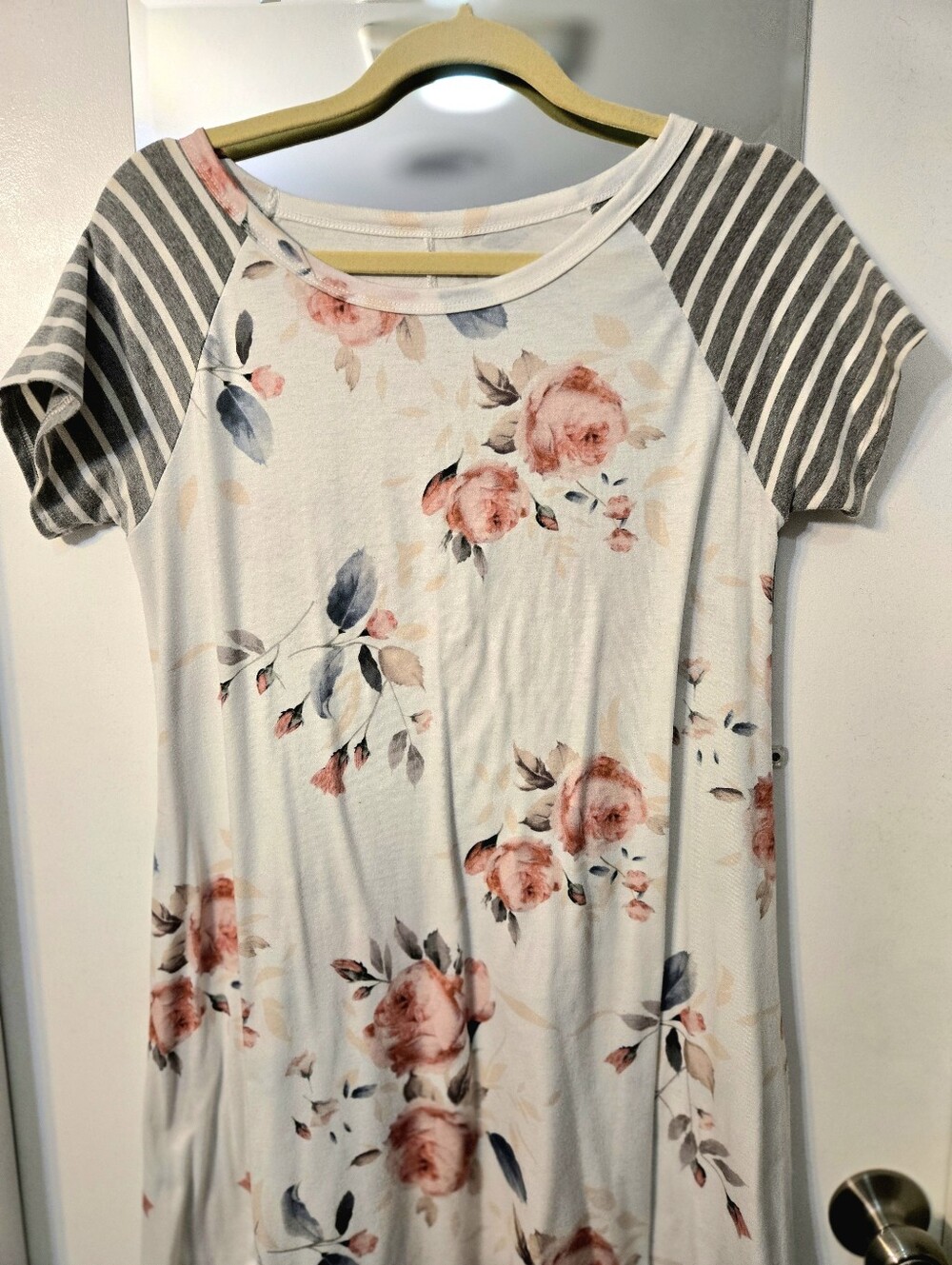 Floral Raglan Sleeve Dress - Blush Pink & Gray